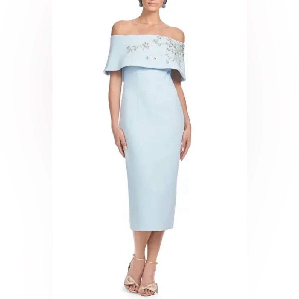 Sachin & Babi Naira Beaded Off the Shoulder Gown in Ice Blue